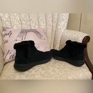 Black with fur on top ankle boots